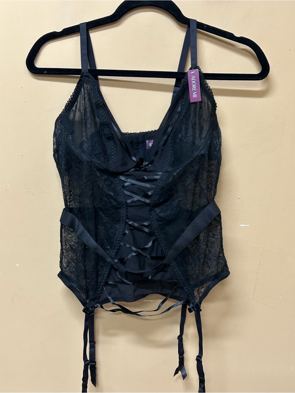 Adore Me Andra Black Unlined Corset Bustier 38C NWT Lace Lingerie Boudoir